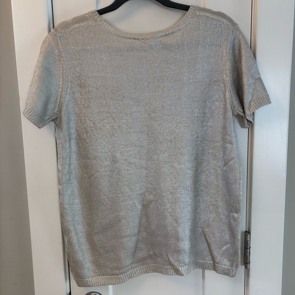 Majesticfilatures Sz Medium Metallic Silver Women’s Sweater Short Sleeve - Picture 2 of 7